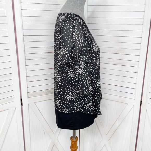 Apt. 9 Polka Dot Tiered Layers Split Flutter Sleeve Top Blouse Black White Small - Picture 3 of 14
